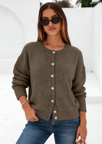 PRETTYGARDEN Long Sleeve Crewneck Button Down Womens Sweaters Fall Open Front Chunky Cardigan Sweaters for Women