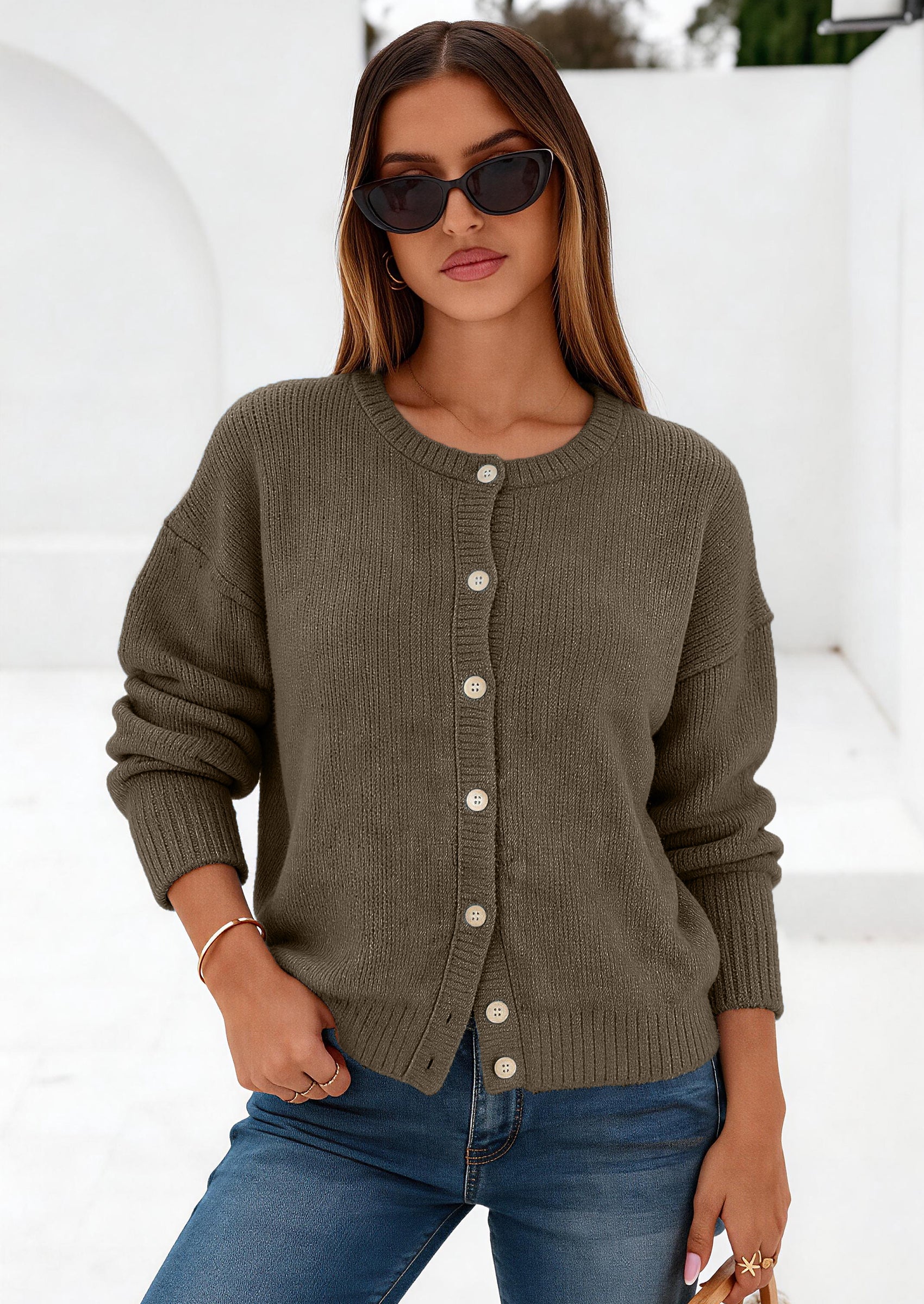 PRETTYGARDEN Long Sleeve Crewneck Button Down Womens Sweaters Fall Open Front Chunky Cardigan Sweaters for Women