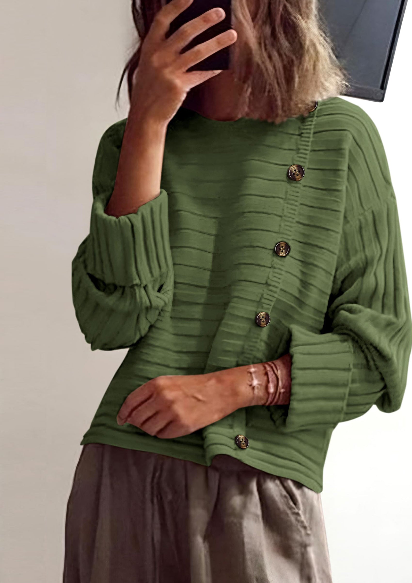 PRETTYGARDEN Womens Sweaters Fall Casual Long Sleeve Crewneck Button Loose Winter Knit Pullover Sweater Tops