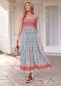 PRETTYGARDEN Womens Floral Maxi Dress Boho Casual Summer Spaghetti Strap Smocked Sleeveless Flowy Beach Vacation Dresses