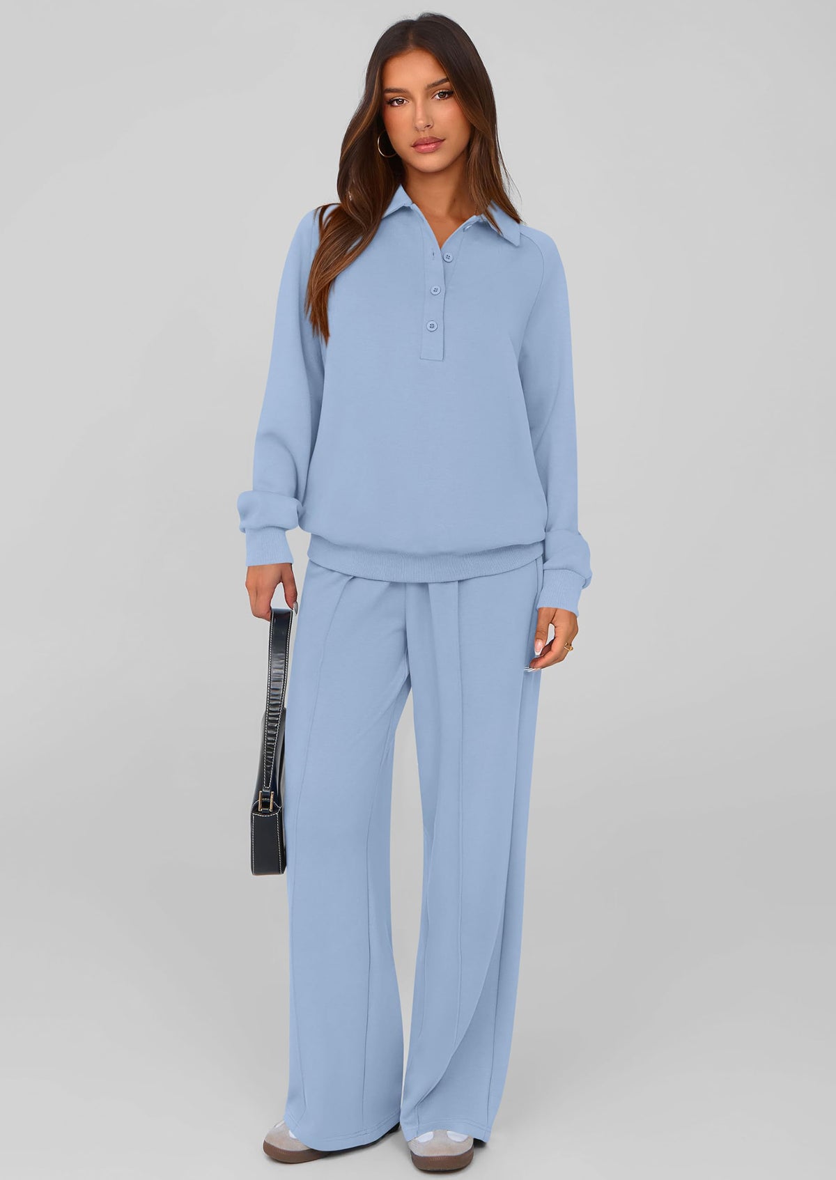 PRETTYGARDEN Women Fall 2 Piece Outfits Sweatsuits Quarter Button Long Sleeve Sweatshirt Wide Leg Pants Tracksuit Lounge Sets