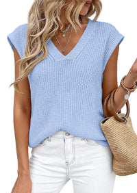 PRETTYGARDEN Women's Lightweight Sweaters Vest Spring Trendy Cap Sleeve V Neck Knit Tank Tops Summer Going Out Outfits PRETTYGARDEN