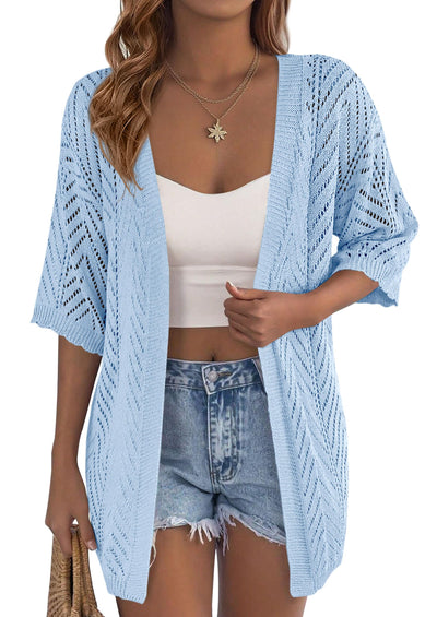 PRETTYGARDEN Summer Cardigan Sweaters for Women Lightweight  Short Sleeve Knit Coverup Spring Beach Vacation Clothes PRETTYGARDEN