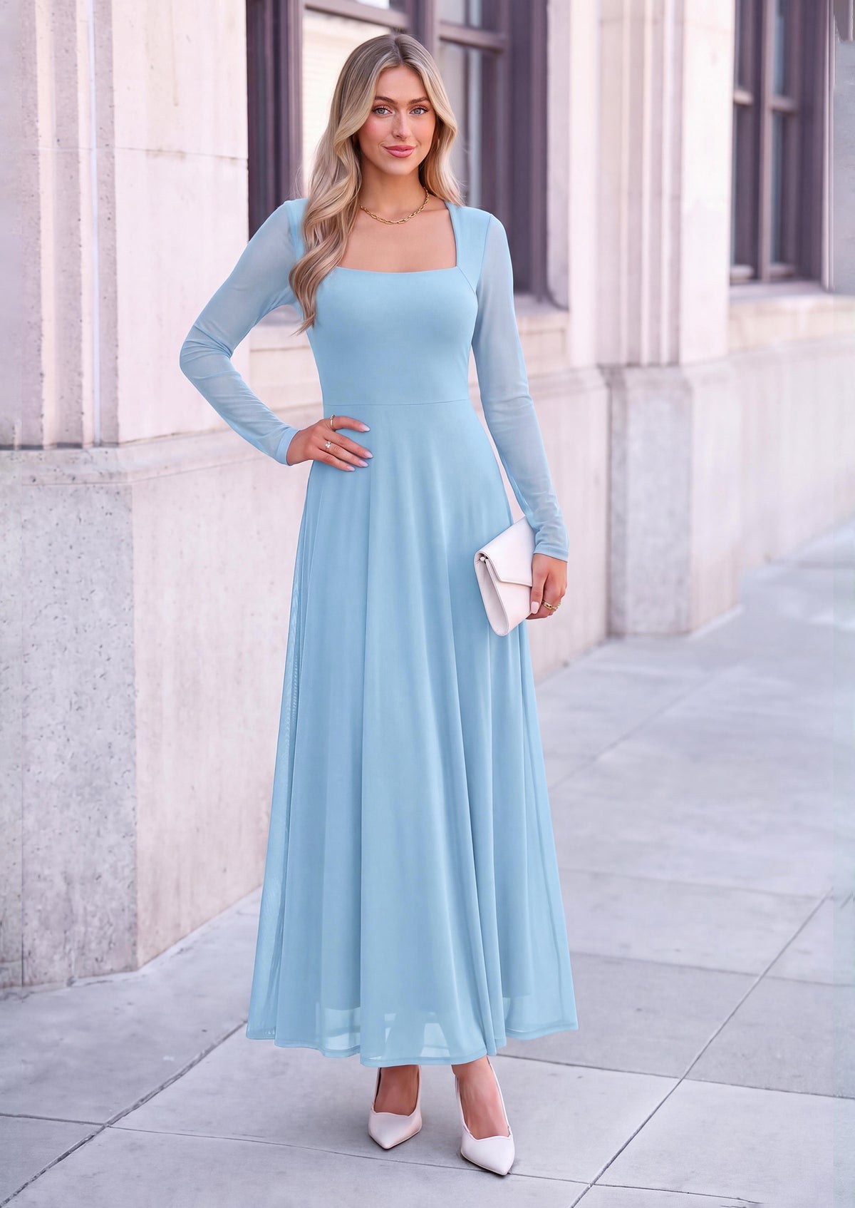 PRETTYGARDEN Women's Flowy Maxi Mesh Fall Cocktail Wedding Guest Dresses