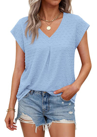 PRETTYGARDEN Women's Summer Blouses Casual Dressy Swiss Dot Cap Sleeve V Neck Tops 2026 Trendy Work Business Spring Shirts