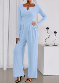 PRETTYGARDEN Jumpsuits for Women Dressy Casual Fall One Piece Outfits Long Sleeve Crew Neck Wide Leg Pants Rompers