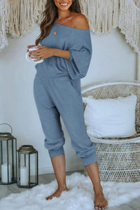 PRETTYGARDEN Women's 2 Piece Ribbed Tracksuit Outfits Off Shoulder Long Sleeve Pullover Lounge Pants with Pockets