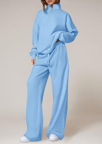 PRETTYGARDEN Womens Casual Two Piece Sets Fall Outfits Quarter Zip Sweatshirts Straight Leg Pants Sweatsuits Tracksuit