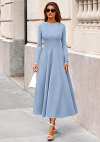 PRETTYGARDEN Women's Fall Long Sleeve Midi Dress Casual Elegant Ruffle Flowy A Line Swing Cocktail Party Dresses