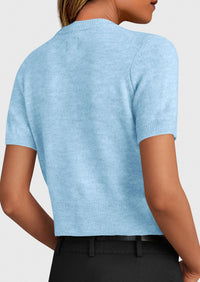 PRETTYGARDEN Womens Casual Summer Short Sleeve Cardigans Button Down Knitted Sweater Basic Crew Neck Crop Tops