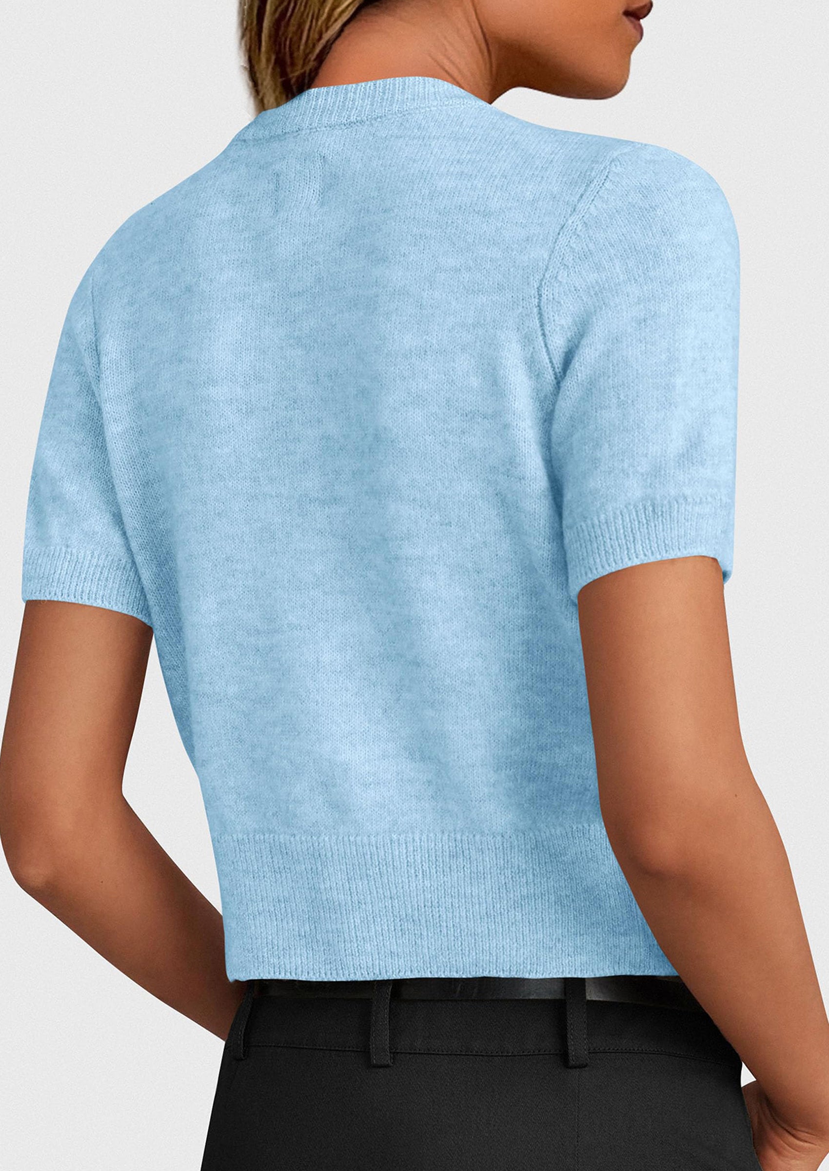 PRETTYGARDEN Womens Casual Summer Short Sleeve Cardigans Button Down Knitted Sweater Basic Crew Neck Crop Tops