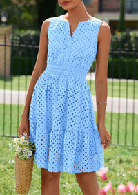 PRETTYGARDEN Women's Summer Dresses Sleeveless V Neck Eyelet Hollow Out Swing A Line Beach Vacation Sun Dress PRETTYGARDEN