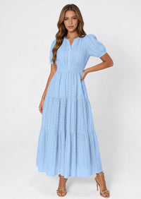 PRETTYGARDEN Womens Summer Maxi Dresses Casual Puff Sleeve V Neck Smocked Flowy Eyelet Cotton Dress Spring Sundress PRETTYGARDEN