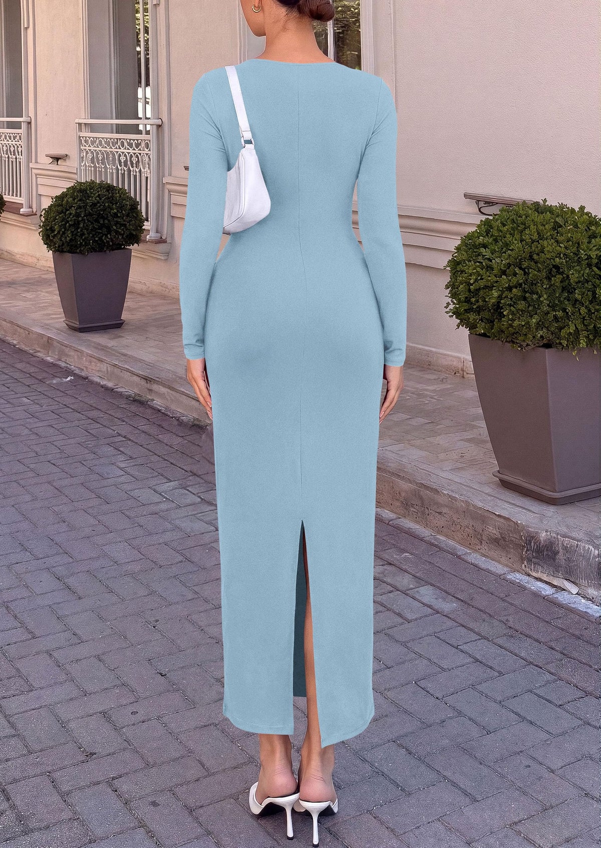 PRETTYGARDEN Women's Long Sleeve Ruched Bodycon Maxi Dress | Wedding Guest Dresses, Twist Knot Waist, Back Slit, Slim Fitted, Formal Wear, Cocktail Holiday Party, Date Night Fall Outfits