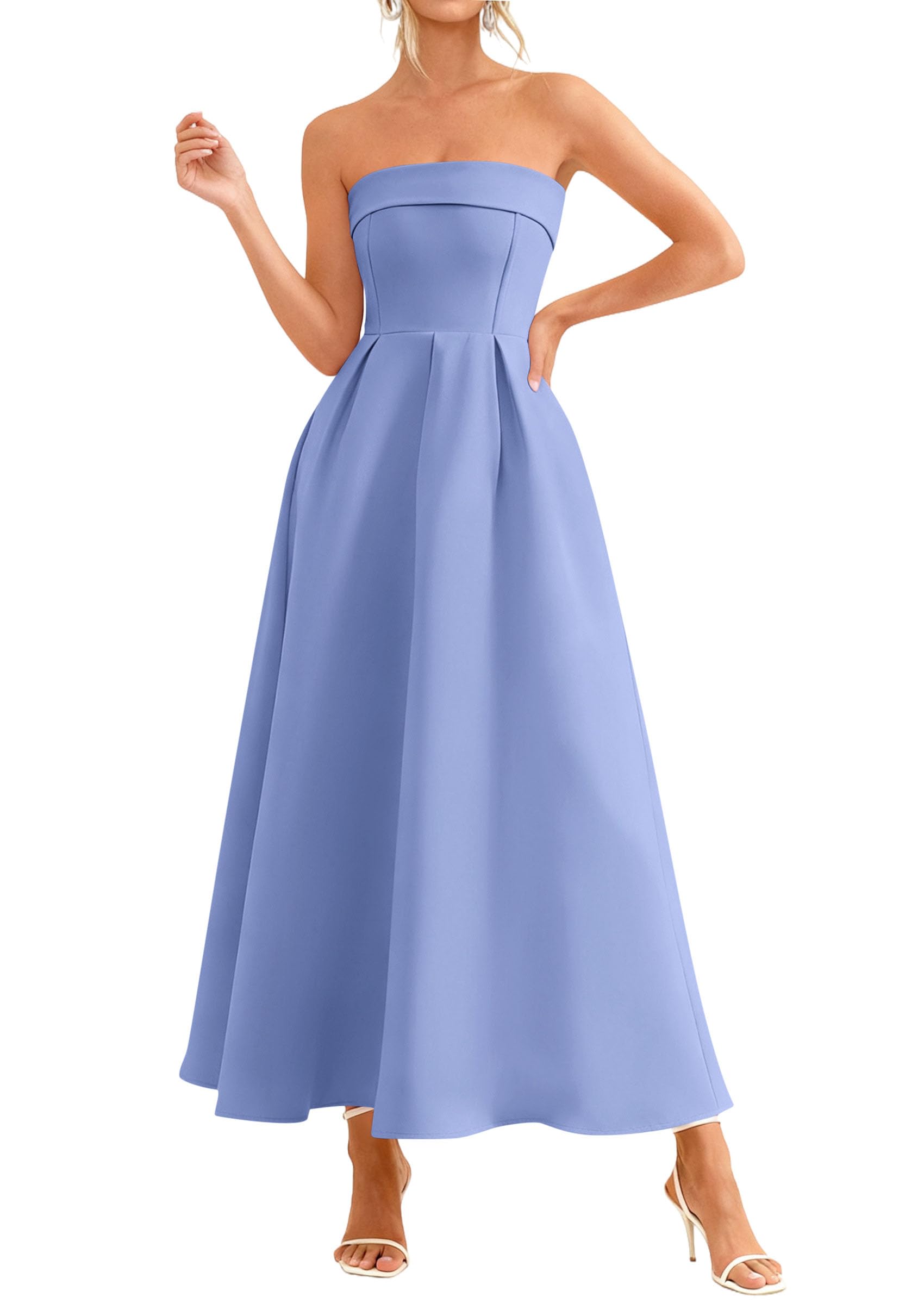 PRETTYGARDEN Cocktail Dresses for Women Summer Formal Elegant Tube Top Strapless Spring Wedding Guest Party Midi Dress PRETTYGARDEN