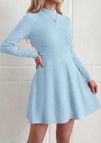PRETTYGARDEN Womens Mock Neck Long Sleeve Sweater Mini Dress | Soft Ribbed Knit Flared A‑Line, Elegant Fall Winter Dresses for Wedding Guest, Cocktail & Holiday Party Casual Outfits