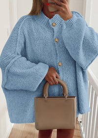 PRETTYGARDEN Women's Winter Button Down Cardigan Sweaters Mock Neck Lantern Long Sleeve Chunky Knit Jacket Trendy Outerwear