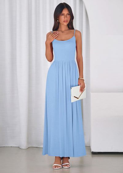 PRETTYGARDEN Womens Spaghetti Strap Maxi Dresses Sleeveless Summer Dress Long Casual Knit Flowy Beach Sundresses with Pockets PRETTYGARDEN