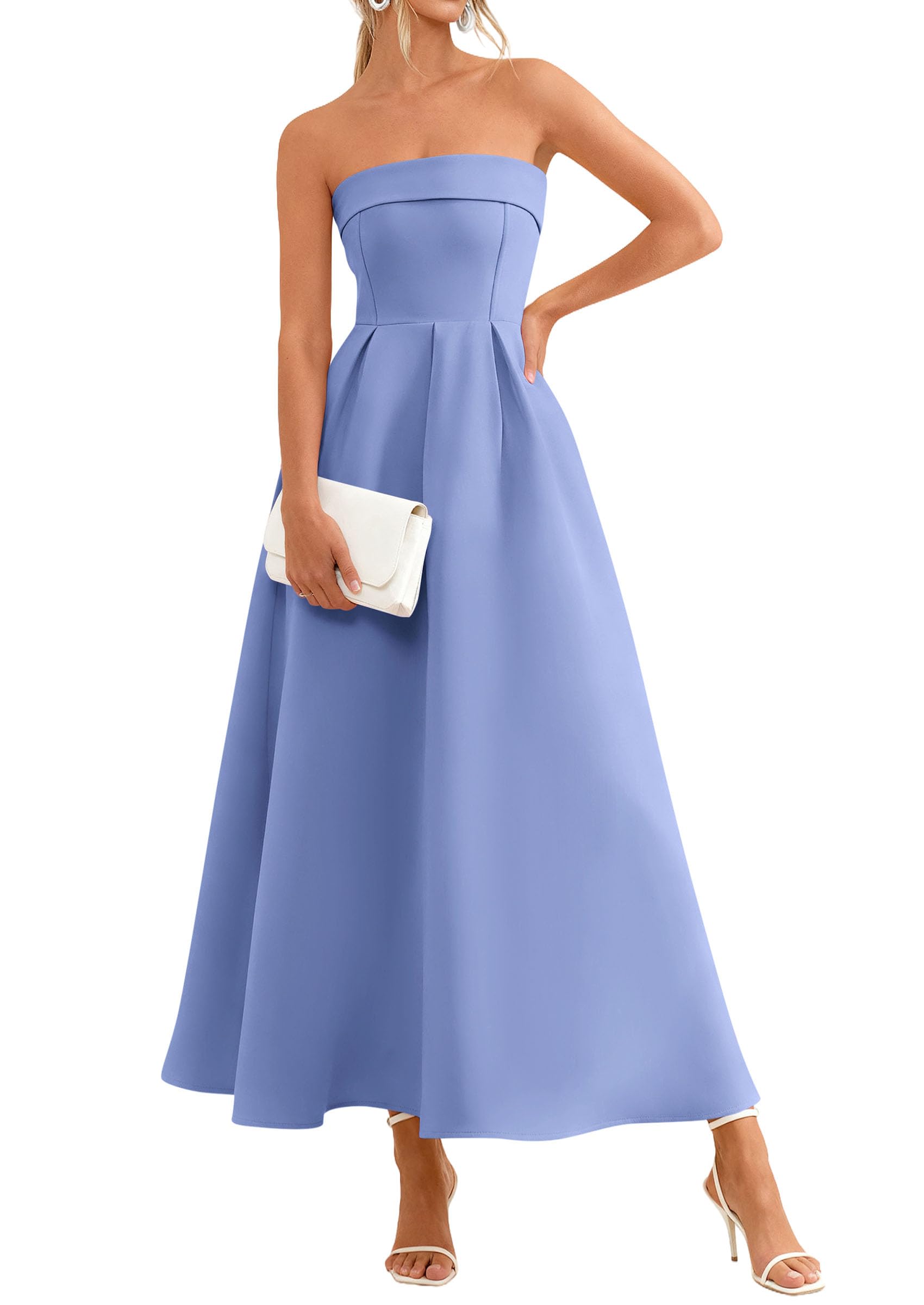 PRETTYGARDEN Cocktail Dresses for Women Summer Formal Elegant Tube Top Strapless Spring Wedding Guest Party Midi Dress PRETTYGARDEN