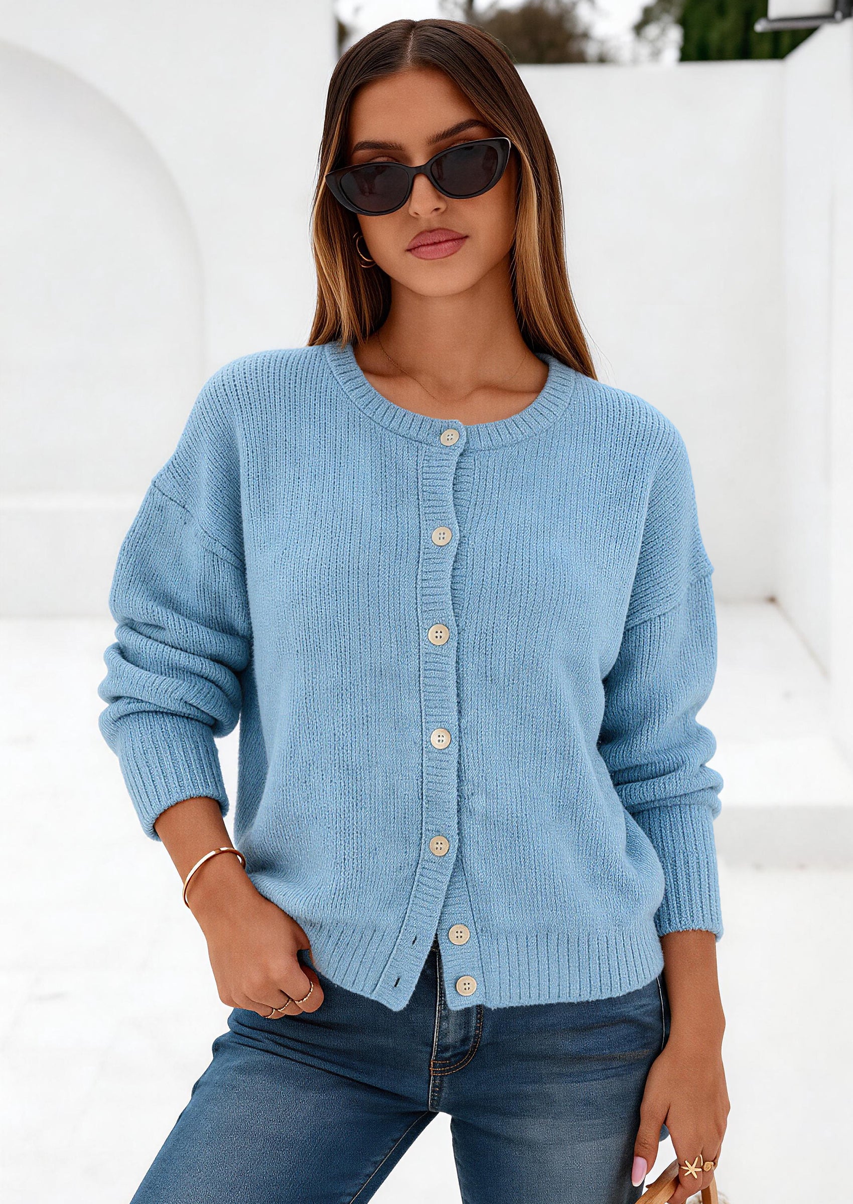 PRETTYGARDEN Long Sleeve Crewneck Button Down Womens Sweaters Fall Open Front Chunky Cardigan Sweaters for Women