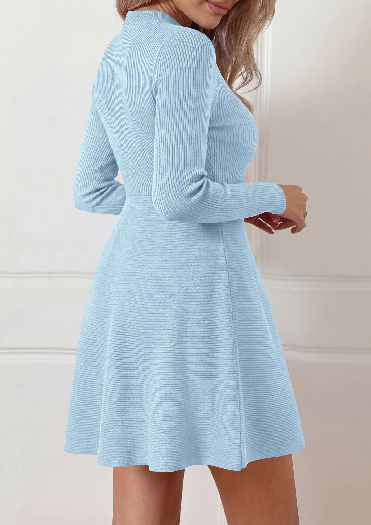 PRETTYGARDEN Womens Mock Neck Long Sleeve Sweater Mini Dress | Soft Ribbed Knit Flared A‑Line, Elegant Fall Winter Dresses for Wedding Guest, Cocktail & Holiday Party Casual Outfits