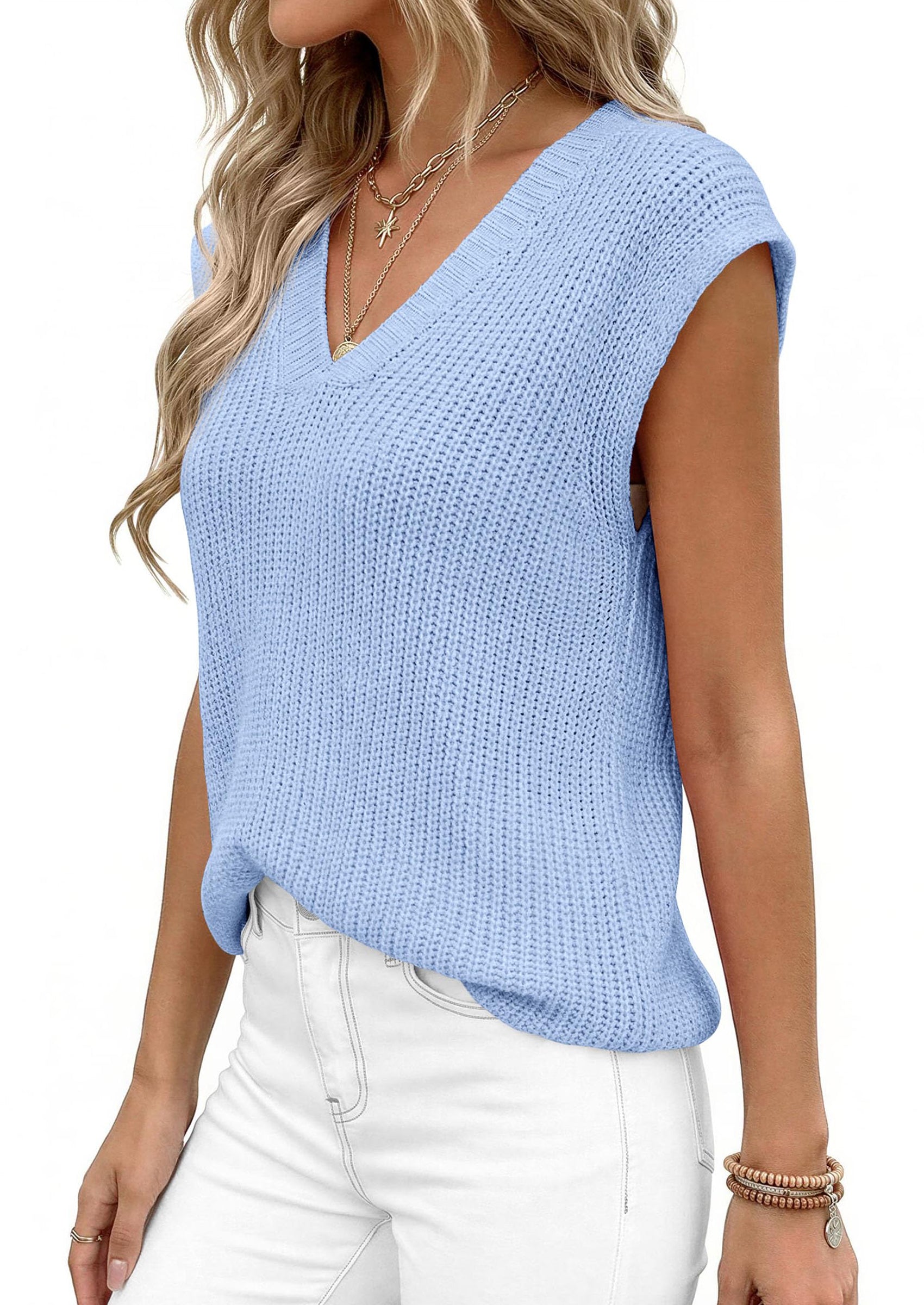 PRETTYGARDEN Women's Lightweight Sweaters Vest Spring Trendy Cap Sleeve V Neck Knit Tank Tops Summer Going Out Outfits PRETTYGARDEN