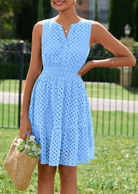 PRETTYGARDEN Women's Summer Dresses Sleeveless V Neck Eyelet Hollow Out Swing A Line Beach Vacation Sun Dress PRETTYGARDEN