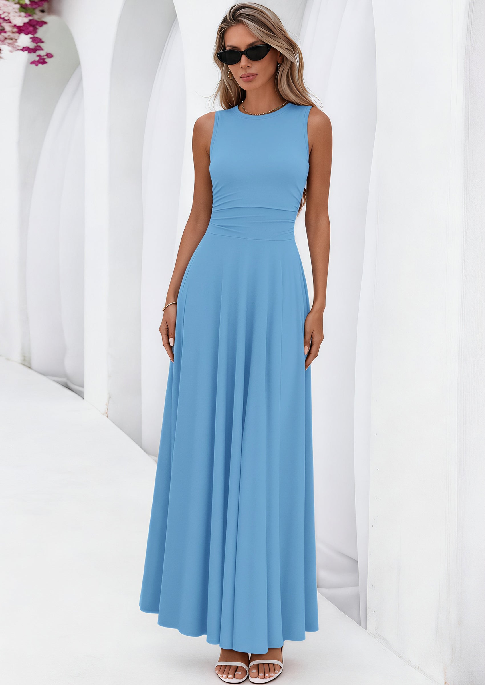 PRETTYGARDEN Womens Spring Dresses Casual Sleeveless Crewneck Aline Maxi Dress Stretch Tank Flowy Long Dresses