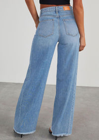 PRETTYGARDEN Wide Leg Jeans for Women Trendy High Waisted Stretchy Baggy Raw Hem Denim Palazzo Pants with Pockets