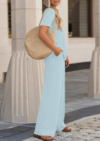 PRETTYGARDEN Summer Lounge Sets for Women 2 Piece Short Sleeve Crewneck Cute Tops and Wide Leg Pants with Pockets Pj Set PRETTYGARDEN