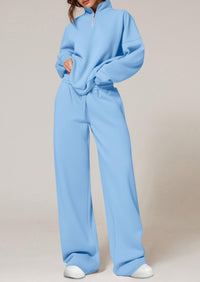 PRETTYGARDEN Womens Casual Two Piece Sets Fall Outfits Quarter Zip Sweatshirts Straight Leg Pants Sweatsuits Tracksuit