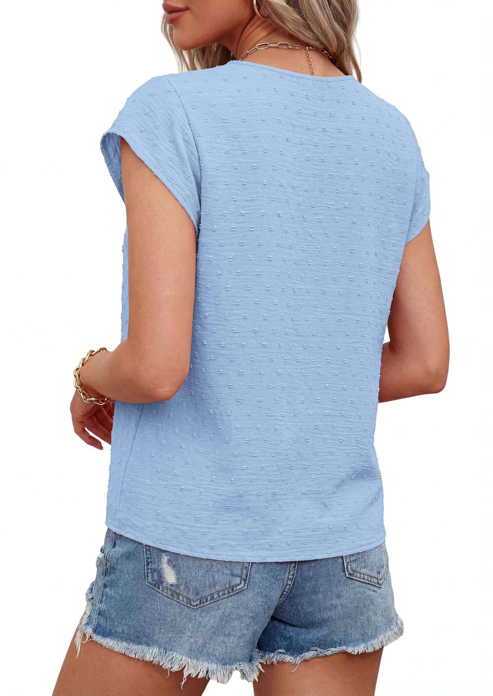 PRETTYGARDEN Women's Summer Blouses Casual Dressy Swiss Dot Cap Sleeve V Neck Tops 2026 Trendy Work Business Spring Shirts