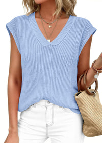 PRETTYGARDEN Women's Lightweight Sweaters Vest Spring Trendy Cap Sleeve V Neck Knit Tank Tops Summer Going Out Outfits PRETTYGARDEN