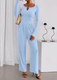 PRETTYGARDEN Jumpsuits for Women Dressy Casual Fall One Piece Outfits Long Sleeve Crew Neck Wide Leg Pants Rompers