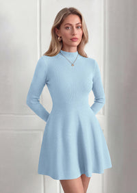 PRETTYGARDEN Womens Mock Neck Long Sleeve Sweater Mini Dress | Soft Ribbed Knit Flared A‑Line, Elegant Fall Winter Dresses for Wedding Guest, Cocktail & Holiday Party Casual Outfits