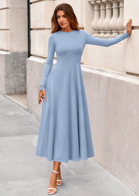 PRETTYGARDEN Women's Fall Long Sleeve Midi Dress Casual Elegant Ruffle Flowy A Line Swing Cocktail Party Dresses