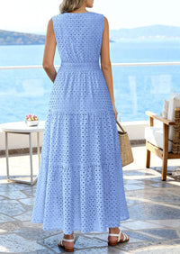 PRETTYGARDEN Summer Dresses for Women Sundresses Sleeveless V Neck Eyelet A Line Flowy Beach Vacation Spring Maxi Dress PRETTYGARDEN