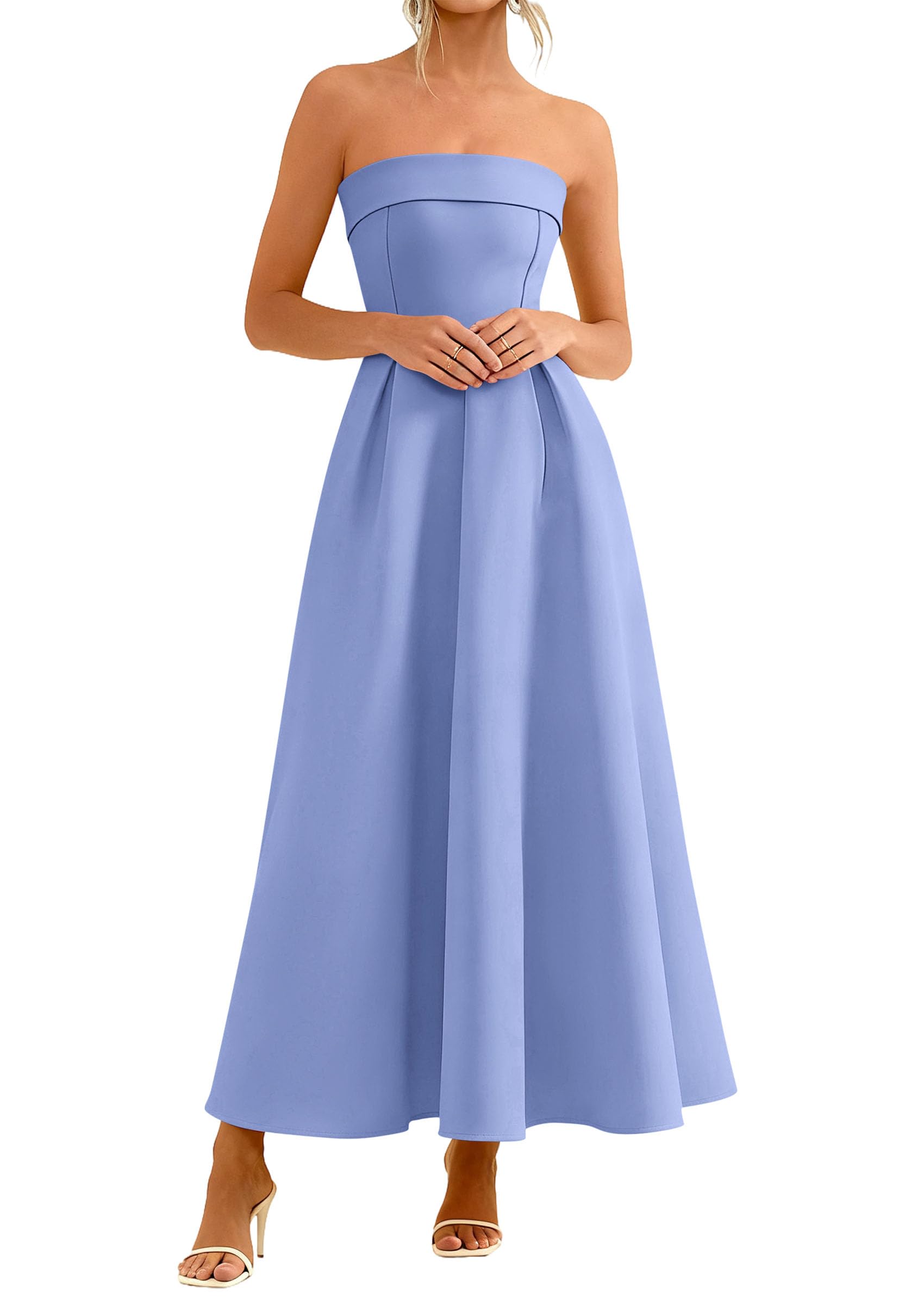 PRETTYGARDEN Cocktail Dresses for Women Summer Formal Elegant Tube Top Strapless Spring Wedding Guest Party Midi Dress PRETTYGARDEN