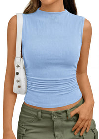 PRETTYGARDEN Tank Top for Women Summer Fashion Clothing Mock Neck Ribbed Knit Slim Fitted Shirts Going Out Tops PRETTYGARDEN