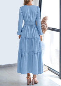 PRETTYGARDEN Women's Elegant Maxi Dresses Long Sleeve V Neck Flowy Pockets Casual Modest Dress Fall Fashion Clothes