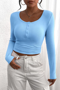 Long Sleeve Henley T Shirts Button Down Ribbed Knit Slim Fit Casual Basic Tops Blouse