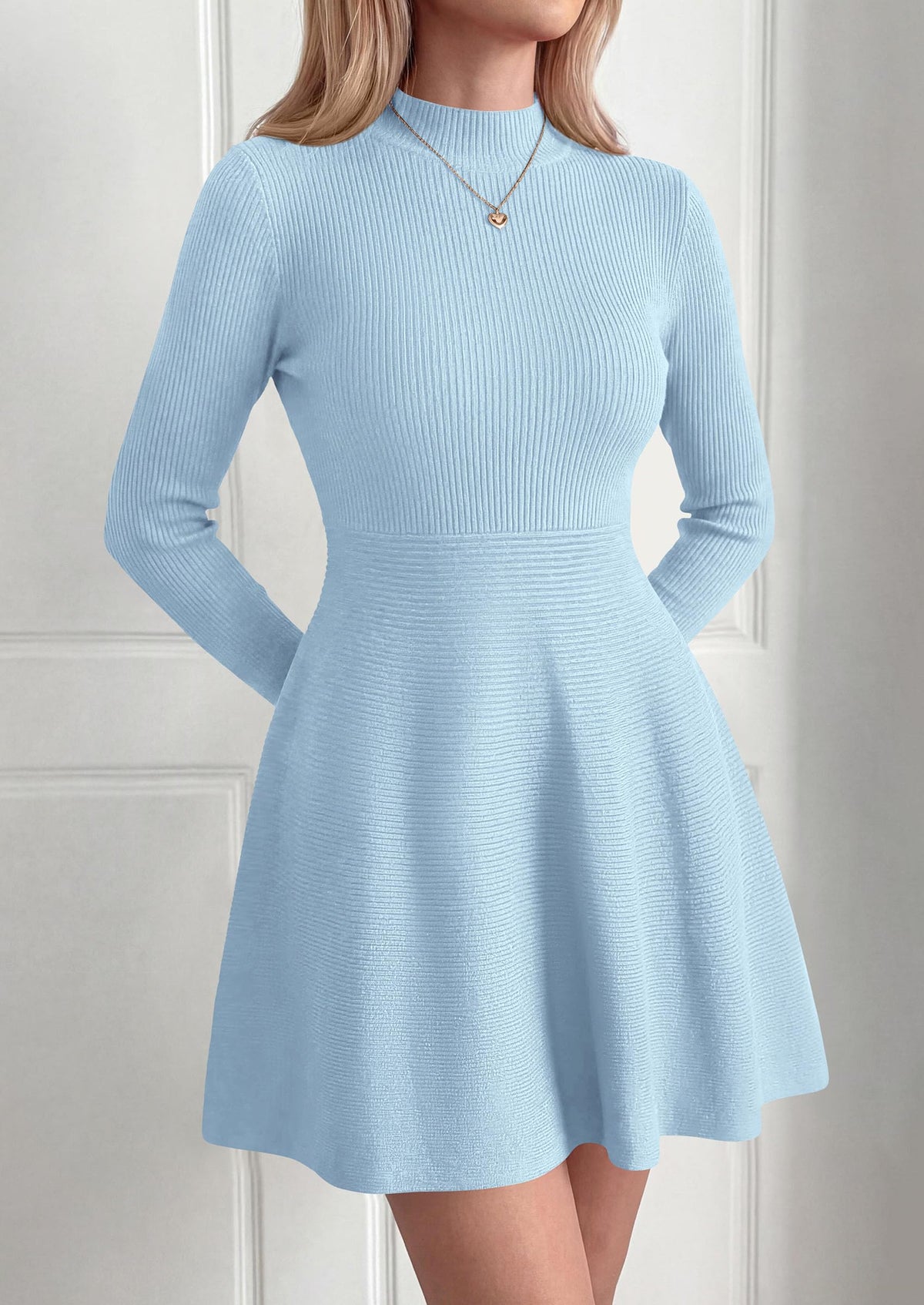 PRETTYGARDEN Womens Mock Neck Long Sleeve Sweater Mini Dress | Soft Ribbed Knit Flared A‑Line, Elegant Fall Winter Dresses for Wedding Guest, Cocktail & Holiday Party Casual Outfits