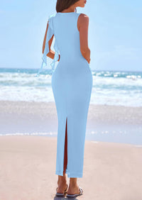 PRETTYGARDEN Women's Summer Maxi Dresses Sleeveless Ruffle Formal Wedding Guest Cocktail Mesh Bodycon Split Long Dress PRETTYGARDEN