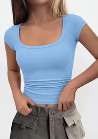 PRETTYGARDEN Womens Cap Sleeve T Shirts Square Neck Basic Tees Slim Fit Ribbed Knit Spring Going Out Tops Summer Clothes PRETTYGARDEN