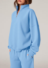 PRETTYGARDEN Womens Casual Two Piece Sets Fall Outfits Quarter Zip Sweatshirts Straight Leg Pants Sweatsuits Tracksuit