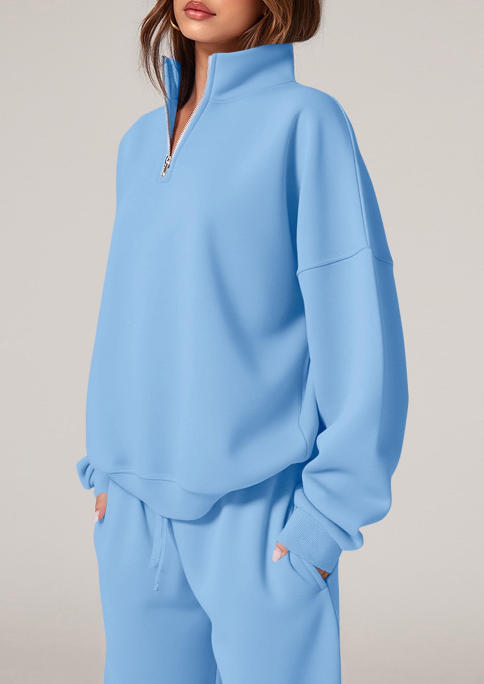 PRETTYGARDEN Womens Casual Two Piece Sets Fall Outfits Quarter Zip Sweatshirts Straight Leg Pants Sweatsuits Tracksuit