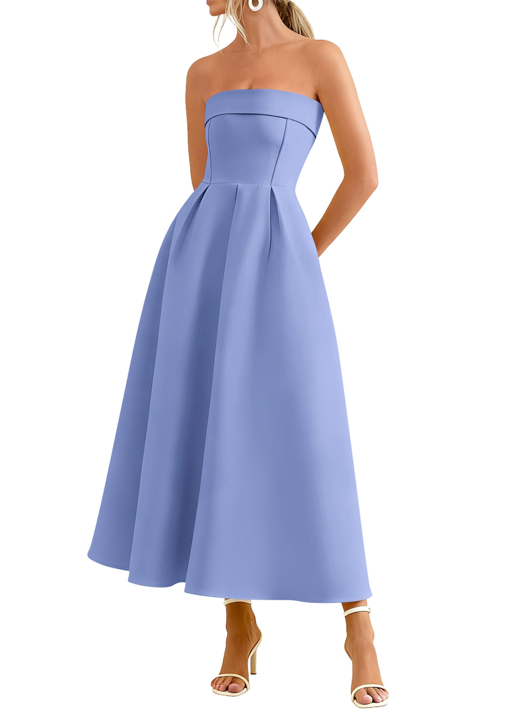 PRETTYGARDEN Cocktail Dresses for Women Summer Formal Elegant Tube Top Strapless Spring Wedding Guest Party Midi Dress PRETTYGARDEN