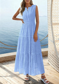 PRETTYGARDEN Summer Dresses for Women Sundresses Sleeveless V Neck Eyelet A Line Flowy Beach Vacation Spring Maxi Dress PRETTYGARDEN