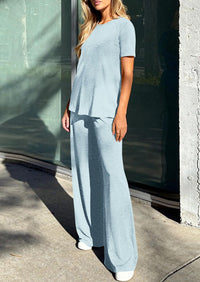 PRETTYGARDEN Summer Lounge Sets for Women 2 Piece Short Sleeve Crewneck Cute Tops and Wide Leg Pants with Pockets Pj Set PRETTYGARDEN