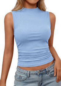 PRETTYGARDEN Tank Top for Women Summer Fashion Clothing Mock Neck Ribbed Knit Slim Fitted Shirts Going Out Tops PRETTYGARDEN